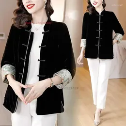 Ethnic Clothing 2023 Chinese Vintage Hanfu Coat Stand Collar Velvet Cardigan Traditional Flower Jacquard Retro Jacket Tang Suit