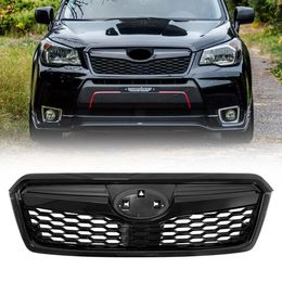 Gloss Black ABS Sti Style Front Grill Mesh Kit For Subaru Forester 2013-2018 Upper Bumper Grille Racing Grills