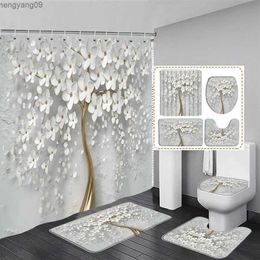 Shower Curtains Shower Curtains And Rugs For Bathroom Sets Elegant Bouquet Dreamy White Flowers 3D Style Shower Curtains Home Bathroom Decor R231114