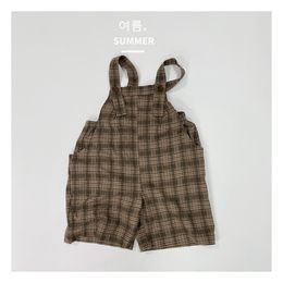 Overalls Summer Clothes Kid Retro Plaid Dungarees Shorts Boy Baby Pockets Loose Suspenders Pants Girl Children Casual Cotton Trousers 230414