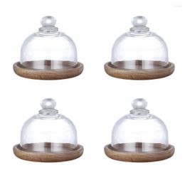 Baking Tools (5 In A Dozen)Multifunctional Mini Dessert Serving Stand Acacia Cake Dish With Dome Lid Platter Plate For Home Els(4Pcs)