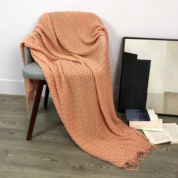 Blankets TONGDI Soft Warm Plaid Lace Fringed Knitting Wool Blanket Pretty Gift Decor For Summer Sofa Girl All Season Handmade Sleeping 230414