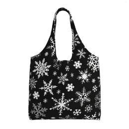 Shopping Bags Christmas Fabric Snow Reusable Grocery Foldable Totes Washable For Men Women Market Lunch Travel