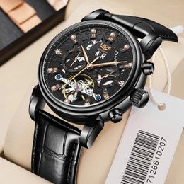 Wristwatches LIGE Business Mens Mechanical Watches Top Automatic Creative Date Watch For Men Leather Tourbillon Wristwatch