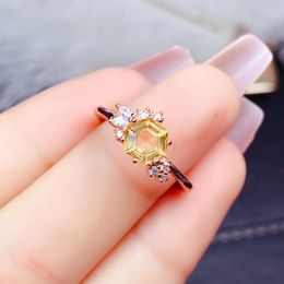 Cluster Rings Arrival Dainty Ring Hexagon Natural Citrine Gemstone In 925 Sterling Silver Engagement Wedding For Gift