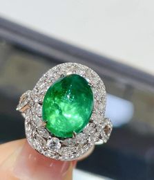 Cluster Rings LR Emerald Ring Pure 18K Gold Jewellery Nature Green 5.12ct Gemstones Diamonds Female For Women Fine