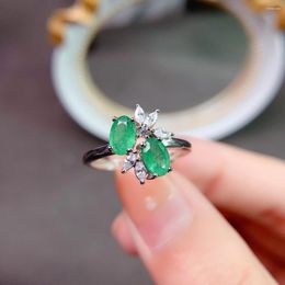 Cluster Rings Natural Emerald Round Cut Zircon Promise Ladies Luxury 925 Sterling Silver Wedding Jewellery Valentine's Day Ring Gift