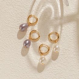 Hoop Earrings Minar Classic White Purple Color Water Drop Imitation Pearl For Women Gifts 18K Real Gold Plated Brass Earring