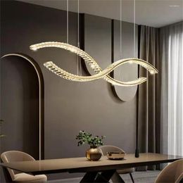 Pendant Lamps Dining Room Chandelier Modern Luxury Crystal Lamp Living Kitchen Island Hanging Stainless Steel Long