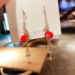 Dangle Earrings Korean Fashion Peacock Full Rhinestone Tassel Pendant For Women Fairy Red Simulated-pearl Earring Pendientes Mujer