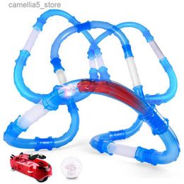 Electric/RC Animals Remote Control Speed Pipes Racing Track Car Toys Flash Light DIY Building Tube Set Kids Pipes Racing Car Toys Q231114
