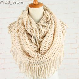 Scarves Crochet Snood Scarf Hallow Pattern Knitted Infinity Scarves Women Solid Tassel Ring Tube Shls LIC Cashmere Circle Collar YG486 YQ231114