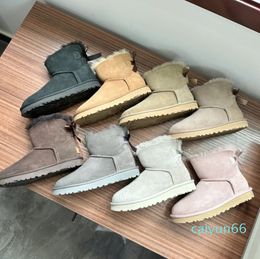 Women Boots Slippers Designer Platform Winter Boot Girl Classic Snow Boot Ankle Half Knee Fur Boot Black Chestnut Pink Bowtie Silk Ribbon Shoes