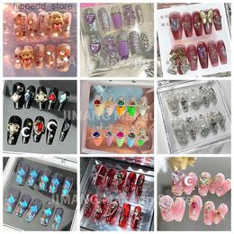 False Nails 4sets/Lot Blind Box Handmade Long False Nails Tips Glitter Rhinestone Press On Nails Y2K Reusable Short Fake Nail With Glue Gift Q231114