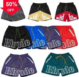 Shorts Designer Men Rh Limited Rhude Summer Swim Short Knee Length Hip Hop High Street Training Beach Pants Mens Elastic Waist BasketballS to 2XL Size