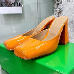 Slippers Simple Fashion Square Toe High Heels Women's Summer Candy Colors Thick Heel Shallow Socialite Commuting Single Shoes