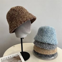 Berets Korean Fashion Personalised Colour Mixing Circle Yarn Dome Bucket Hats Women Winter Sweet Warm Retro Short Brim Basin Cap