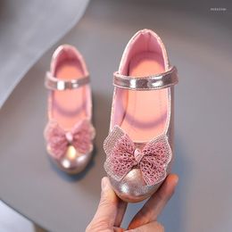 Flat Shoes Spring Kids For Girl Leather Low Heel Bowtie Rhinestone Big Sweet Baby Princess SP100