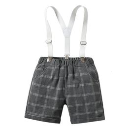 Overalls Kids Boys Formal Gentleman Trousers Baby Boys Shorts Summer Kids Fashion Plaid Suspenders Pants Suit Children's Clothing 230414