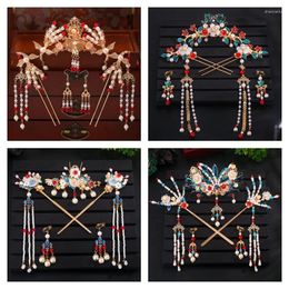 Hair Clips 1 Set Of Antique Hanfu Headwear Paired Hairpin Cloisonne Tassel Step Shaking Crown