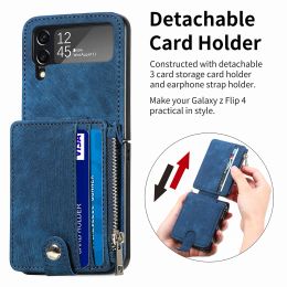 Detachable Leather Wallet Folding Case For Samsung Galaxy Z Flip 5 4 5G Flip5 Flip4 Flip3 Flip 3 Magnetic Card Pocket Holder Cover with RFID Blocking