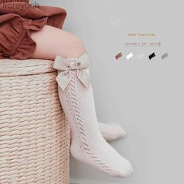 Kids Socks Kids Knee High Mesh Spring Summer Baby Girls Bow Tube Sock Soft Cotton Breathable Children Hollow Out Socken For 0-6 YearsL231114