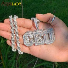 Collane con ciondolo 2022 New Bling Shadow CEO Lettere Personalizzato Iniziale Nome Collana Ciondolo Iced Out 5A Cubic Zircon Hiphop Cool Jewelry For Men Boy T230413