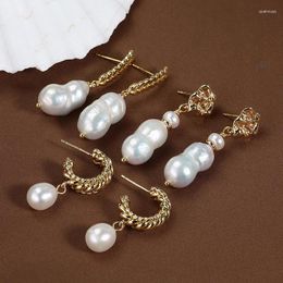 Dangle Earrings Elegant Natural Freshwater Pearl Aesthetic Jewelry Irregular Baroque Drop Gold Color For Women Statement
