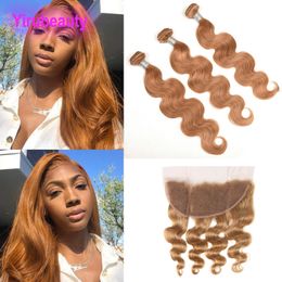 Indian Human Hair 27# Color Straight Bundles With 13X4 Lace Frontal Pre Plucked Body Wave 4 PCS/lot