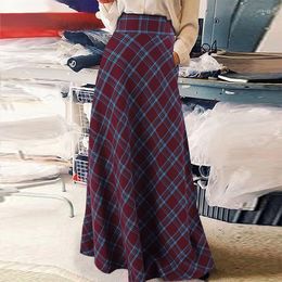 Skirts 2023 Oversized Women Spring Sundress Stylish Cheque Casual High Wasit Maxi Skirt Female A-line Plaid