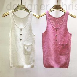 Women's Tanks & Camis designer luxury French Small Fragrance Heavy Work Jacquard U-neck Metal Buckle Pocket 23 Summer New Thin Fashion Sexy Tank Top