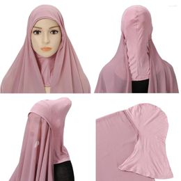 Scarves Plain Bubble Chiffon Instant Hijab With Modal Inner Cap Jersey Hijabs Woman Veil Muslim Soft Islamic Scarf Cover Bonnet Headband