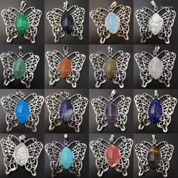 Pendant Necklaces Malachite Lapis Lazuli Cherry Quartz Tiger Eye Crystal Opal Blue Sand Jaspe Aventurine Howlite Butterfly Bead 1Pcs WB629