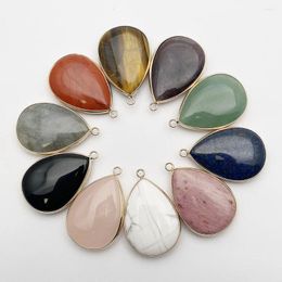 Pendant Necklaces Natural Stone Good Water Drop Charm Rhodochrosite Lapis Lazuli DIY Jewelry Making Men Accessories 26x40mm 10Pc