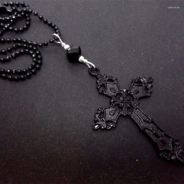 Chains Vintage Black Bead Chain Cross Necklace For Men Women Fashion Gothic Jewelry Gifts Punk Hip Hop Witch Choker