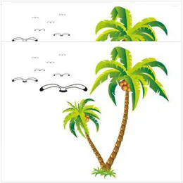 Decorative Flowers 2 Sets Of Wall Decals Stickers Coconut Tree Style For Living Room