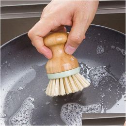 Cleaning Brushes Pot Pan Wash Tool Durable Dish Scrubber Round Wooden Handle Mini Mtifunctional Tableware Brush Bristles Wholesale L Dhlet