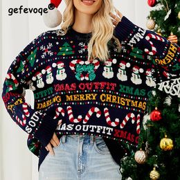 Women's Sweaters 2023 Winter Women Oversized Snowman Letter Sequins Christmas Knitted Trendy Casual Streetwear Long Sleeve Pullover Tops 231113