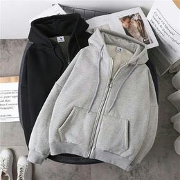 Mens Jackets DIHOPE Men Coats Solid Colour Hooded for Drawstring Thick Casual Zip Up Autumn Warm Hoodies Jacket Clothing 231113