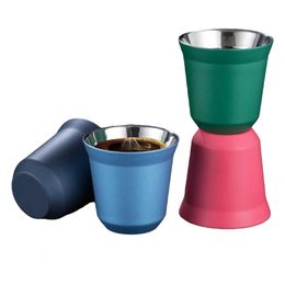 Mugs 80ml Double Wall Stainless Steel Espresso Cup Nespresso Pixie Insulation Coffee CupShape Cute Capsule Thermo Cup Coffee Mugs 231114