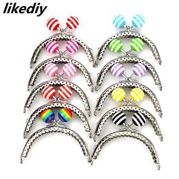 Bag Parts Accessories 10 Pcs/Lot 8.5 CM Stripe Lollipop Bead Metal Purse Frame Bright And Clean Semicircle Silver Kiss Clasp Bag Accessory 231114