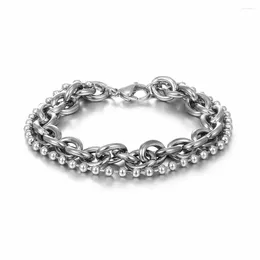 Charm Bracelets Stainless Steel Men's Double-Layer Baeded Chain Bracelet Gift For Festival Brithday Men Punk Jewellery 21CM