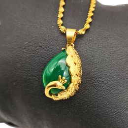 Pendant Necklaces Fashion Vietnam Sand Gold Peacock Imitation Chrysoprase Female Copper Plated 24K Gemstone Jewelry