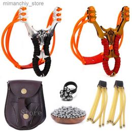 Hunting Slingshots Powerful Alloy Slingshot Set Steel Balls Catapult Slingshot Bow Bag with 2 Rubber Bands Outdoor Hunting Q231114