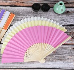 Fans & Parasols Wedding Favours Gifts Elegant Solid Candy Colour Silk Bamboo Fan Cloth Wedding Hand Folding Fans