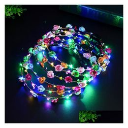 Led Rave Toy Flashing Headband Luminous Line Crown Corolla Luminou Party Carnival Floral Decoration Garland Bright Hair Accessory Ch Dhgnt