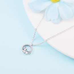 925 Sterling Silver Sparkling Herbarium Circle & Cluster Pendant Necklace Fits European Pandora Style Jewellery Necklace