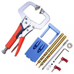 Freeshipping New Mini Pocket Hole Jig Kit System For Wood Working and Joinery Step Drill Bit & Accessories Wood Work Tool Set Vkutl