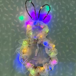 Decorative Flowers LED Hanging Garland Battery Powered Foldable Lighted Wreath Home Wall Window D Ornaments Easter Decorations