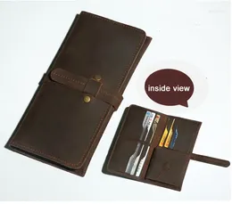 Wallets Vintage Crazy Horse Leather Wallet Long Style Men Clutch Bag Male Purse Money Coin Brown